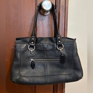 Coach Black Pebbled Leather Tote with Front Zip Pocket